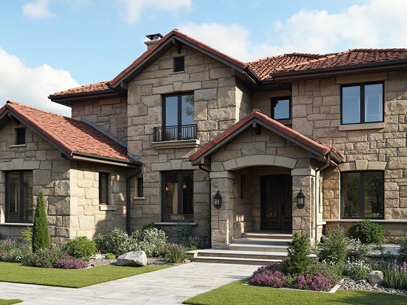 Фасад дома из дагестанского камня