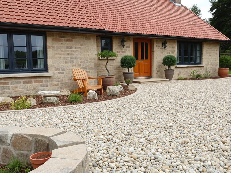 Двор с покрытием из гальки