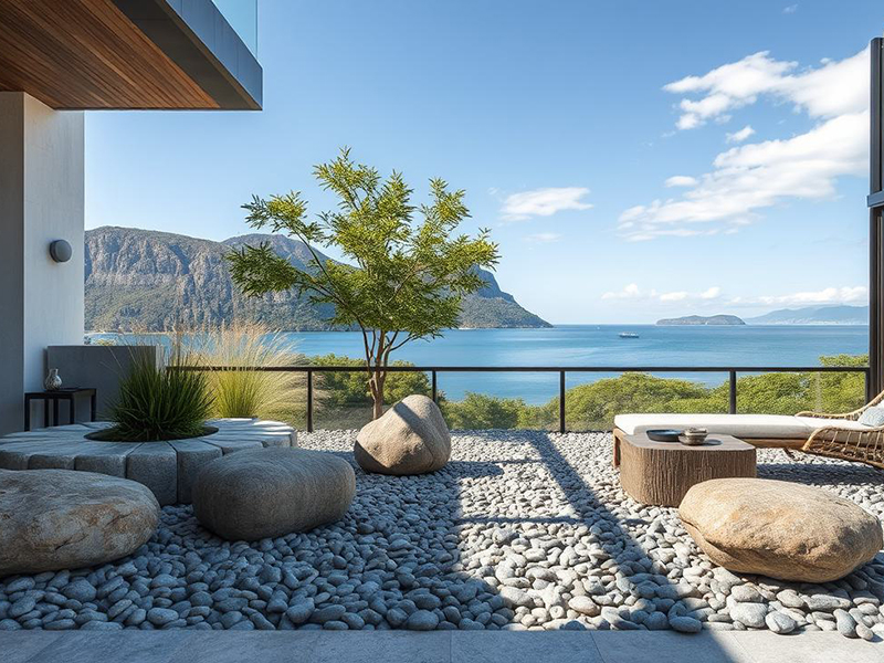 Терраса с декоративной галькой