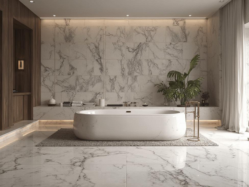 Ванная комната с отделкой из мрамора