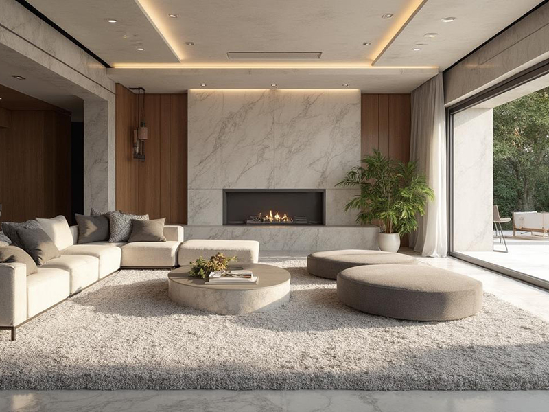 Гостиная с мраморной отделкой стены