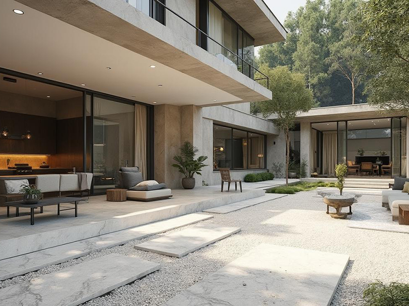 Терраса и дорожка с мраморным покрытием