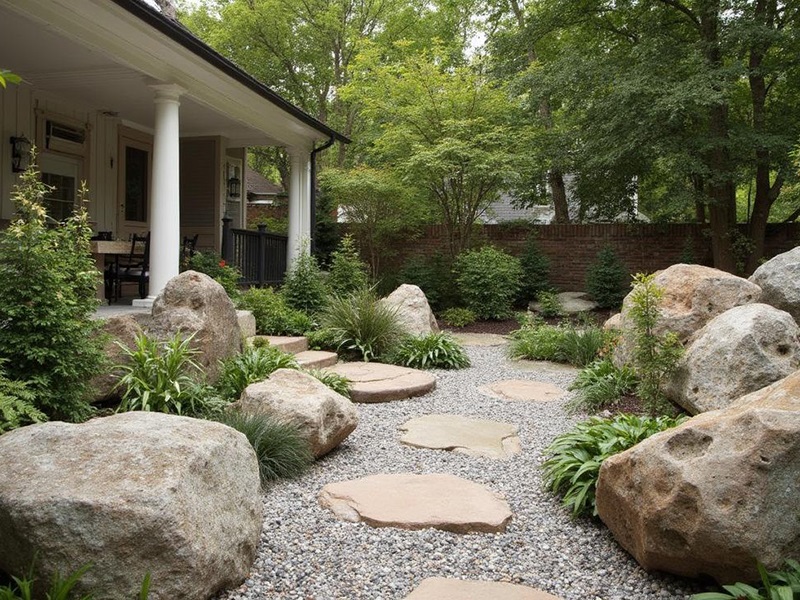 Валуны у садовой дорожки