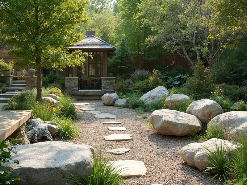 Дорожка к беседке с валунами