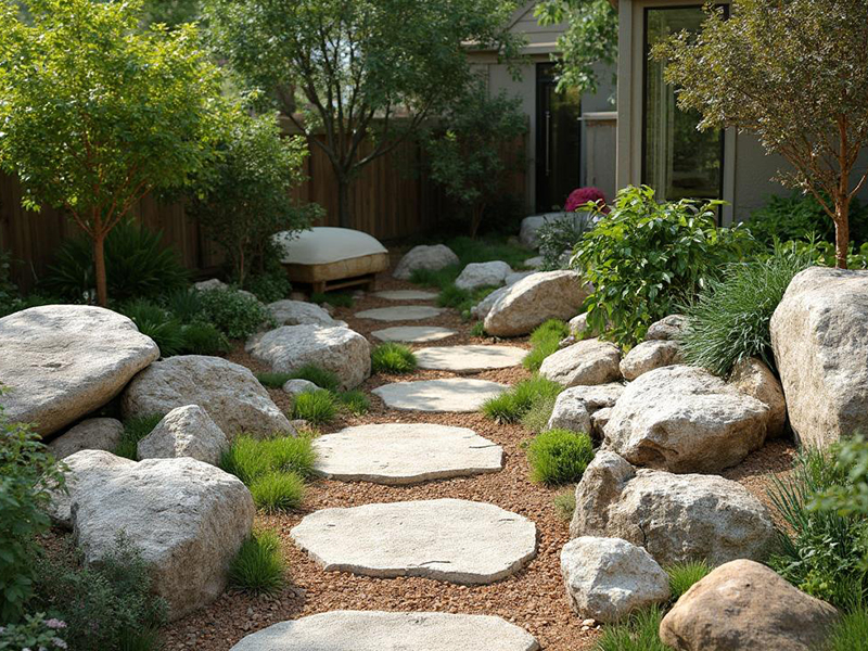 Садовая дорожка с крупными валунами